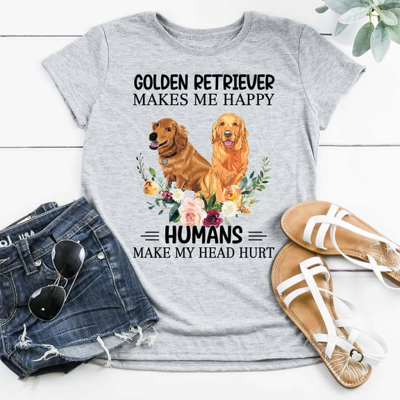 BandRole Golden Retriever Makes Me Happy Humans Make My Head Hurt Cute Golden Retriever T-Shirt, Best Gift Shirt