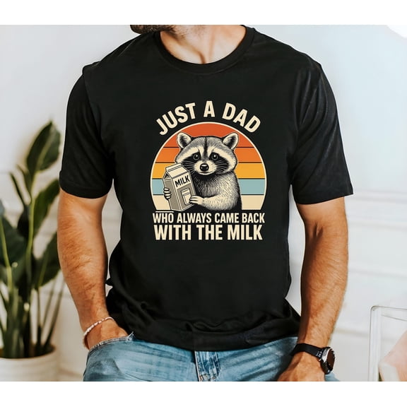 BandRole Just A Dad Who Always Came Back With the Milk Shirt, Retro Dad Raccoon Shirt, Fathers Day Shirt, Cool Dad Shirt, New Daddy Gift