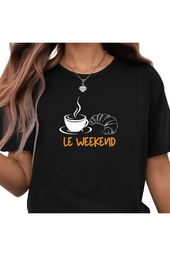 Le Weekend T-Shirt, Coffee and Croissant Graphic Tee, French Shirt for Men and Women