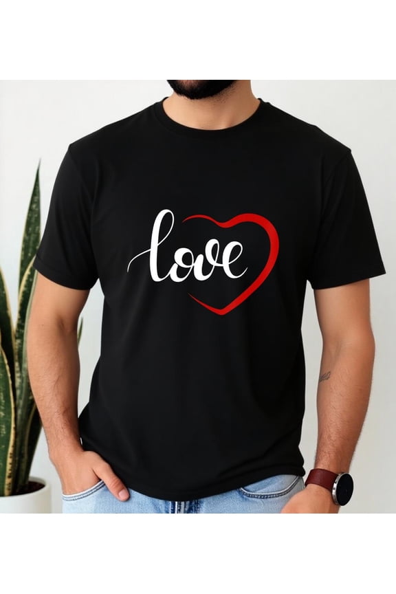 Love Heart T Shirt, Black Valentine Shirt for Men Women, Cute Couples Matching Tee, Romantic Anniversary Gift Top