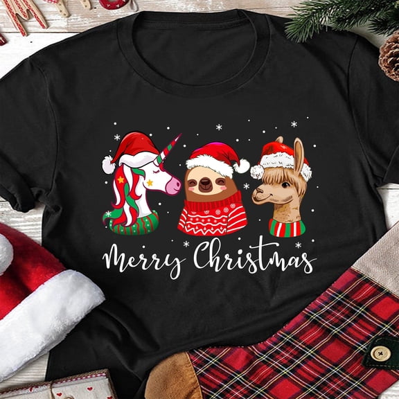 BandRole Merry Christmas Cute Reindeer Santa Unicorn Llama Sloth Tshirt