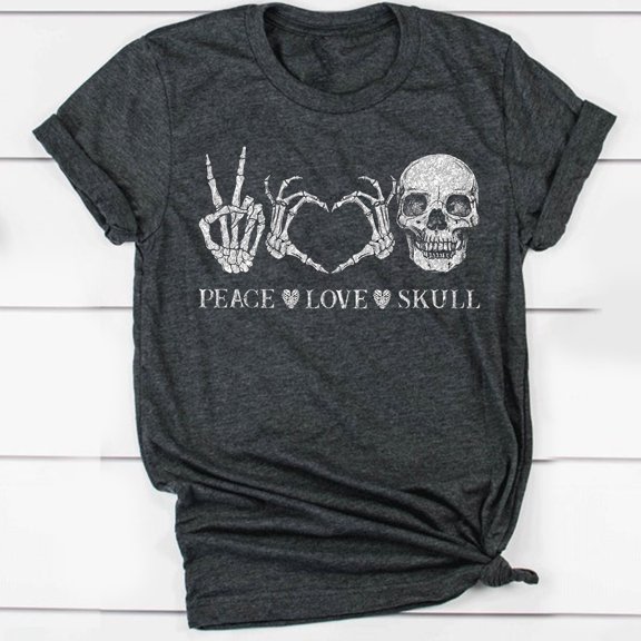 BandRole Peace Love Skull Hippie Peace Human Skeleton Hand Skull T-shirt