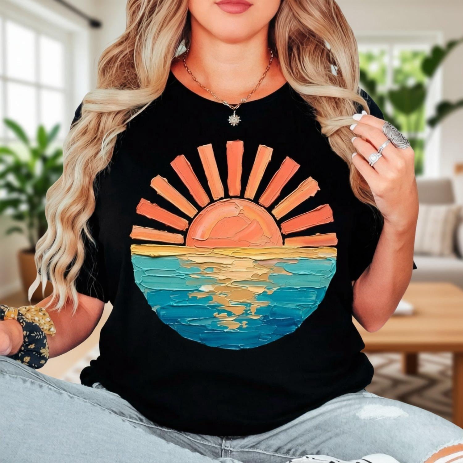 BandRole Sunset Beach Tee-Shirt, Coastal Ocean Graphic Tee, Summer ...