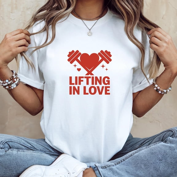 BandRole Valentines Gym Shirt Lifting In Love Barbell Heart Couples Workout Tee