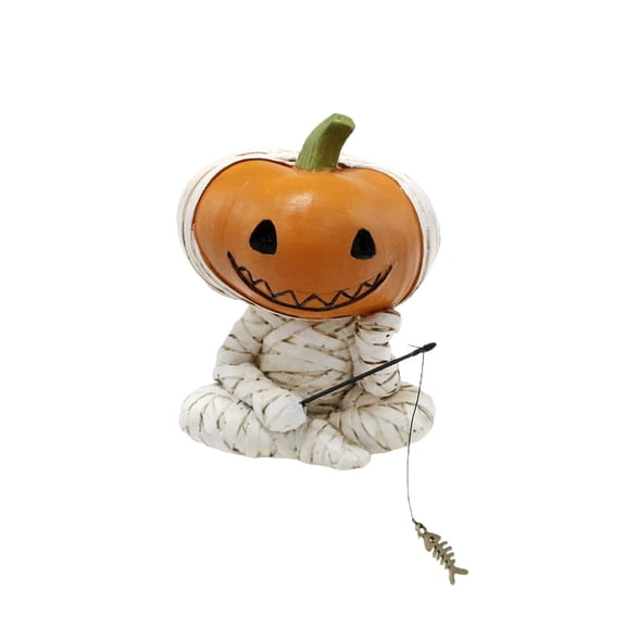 Bandage Pumpkin Man Resin Figurine For Halloween Decor, Spooky Ornament For Shelf Table Home Display