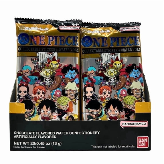 Bandai Namco One Piece Collectible Sticker & Wafer Vol. 1 Chocolate Flavor, 0.45 oz, 20 pack