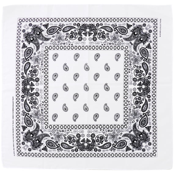Bandana 3 Pc Face Protection Paisley Print Cotton Head Wrap Face Mask White