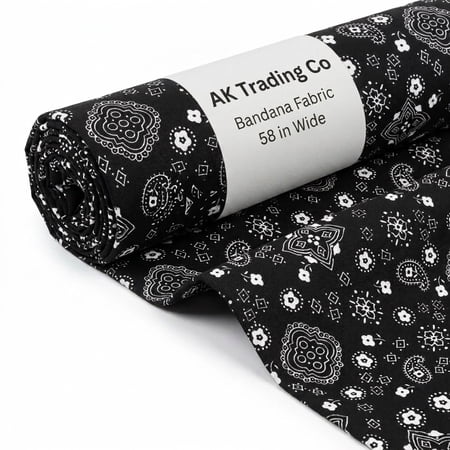 AK-Trading Co Poly Cotton Bandana Fabric 58 Inch Wide by The Yard, Black