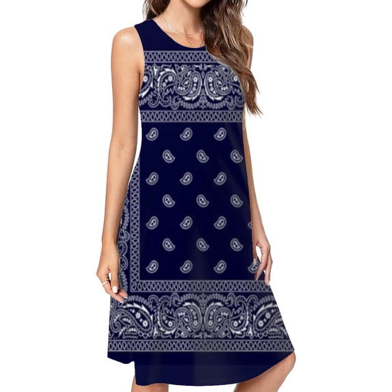 Bandana Blue Casual Sleeveless Loose Sundress Dress For Women Summer Dress Daily Woman