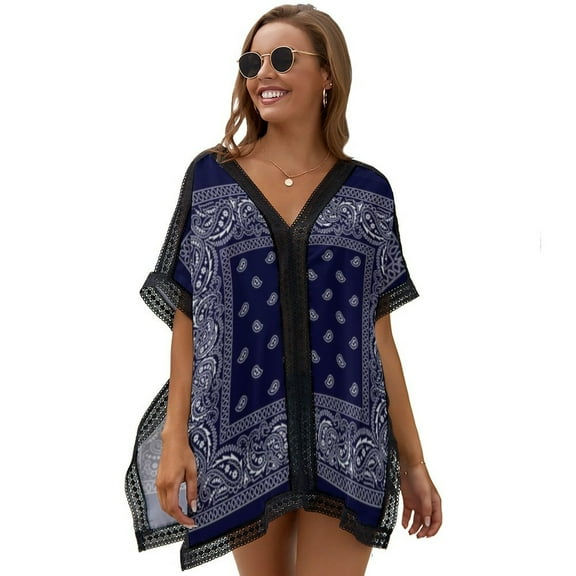 Bandana Blue Women's Swimsuit Coverup Summer Beach Cover Up Bathing Suit Dress