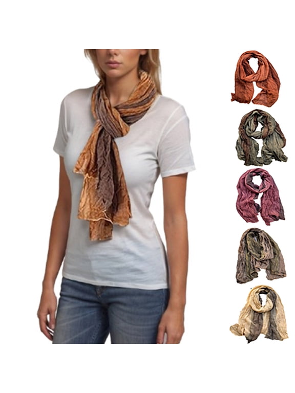 Bandana Cotton Linen Ethnic Style Long Soft Wrinkled Wrap with Ombre Print for Casual Wear