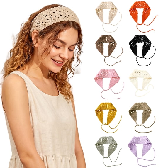 Bandana Crochet Knit Hair Band Head Scarf for Women Boho Knit Headband Lightweight Breathable Hair Accessory Stretchy Comfort Fit for Daily Wear Yoga Travel Casual Outfits,Gray