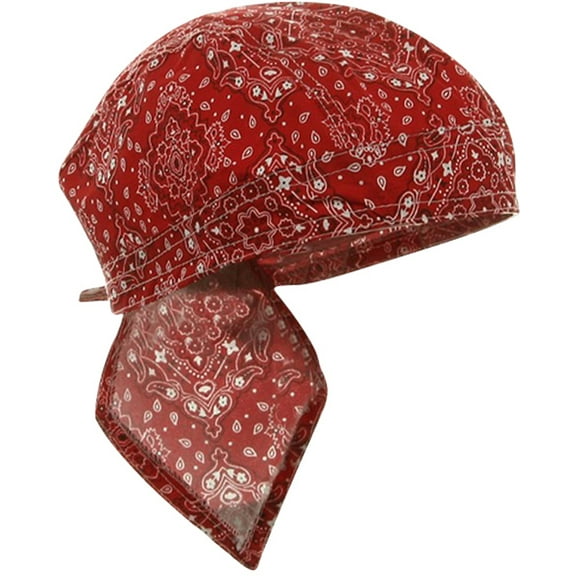 Bandana Dorag Cap Red with White and Black Paisley Cotton Motorcycle Head Wrap Skully Hat Helmet Liner Doo Rag