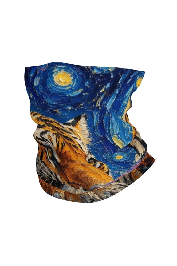 Bandana Face Mask Headwear Neck Gaiter Dust Wind Scarf Balaclava - Midnight Impressionist Tiger Decor