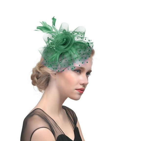 Bandana Headbands for Women, Green Hat For Women Tea Party Headband Wedding Flower Mesh Feathers Hair Clip, Hair Bandanas for Women, One Size, Bandana Beanie for Women, Hair Bandana