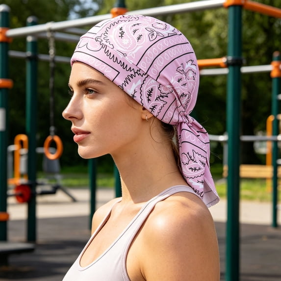 Bandana Headscarf Cap Breathable Paisley Hair Wrap with Adjustable Tie Straps for Outdoor Sports Daily Wear