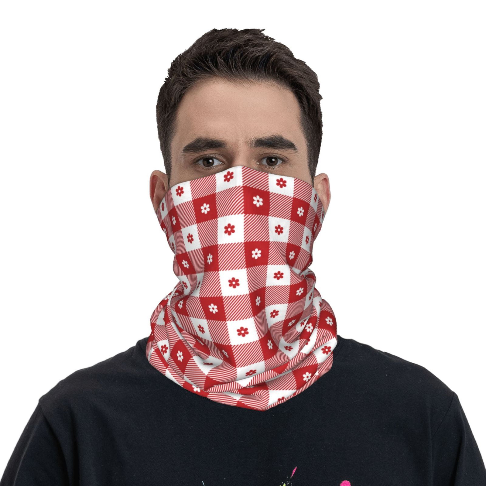 Bandana Neck Gaiter Face Mask Red plaid daisy Soft Breathable Neck