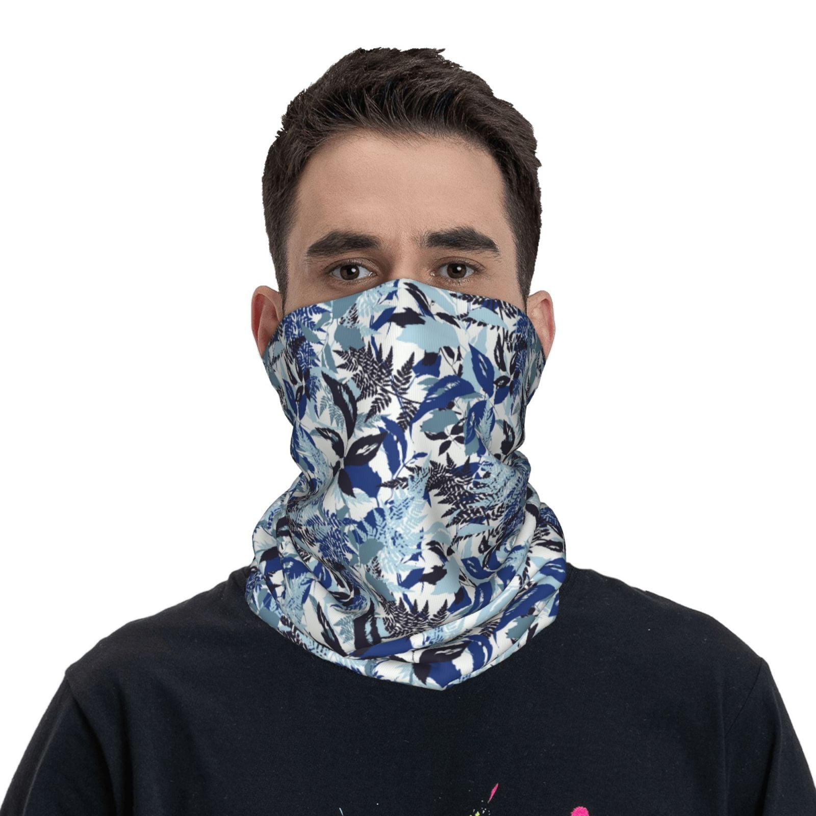 Bandana Neck Gaiter Face Mask blue flower_A Breathable Soft Neck