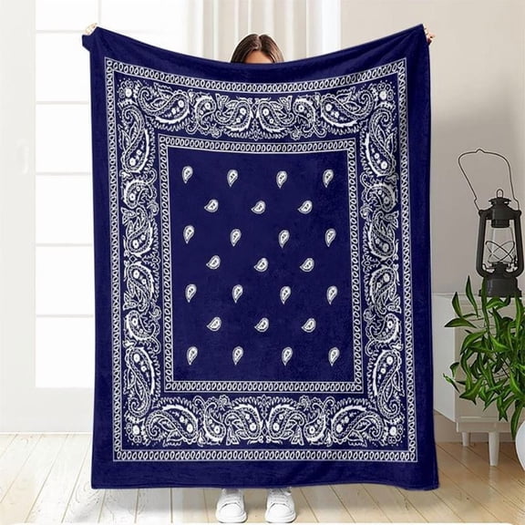 Bandana Paisley Border Print Blanket, Cozy Soft Fluffy Blanket for Home Bed Couch Sofa Bed, Cool Bedroom Bedding Blankets, Gifts for Kids Boys Girls, Soft Fleece Blanket