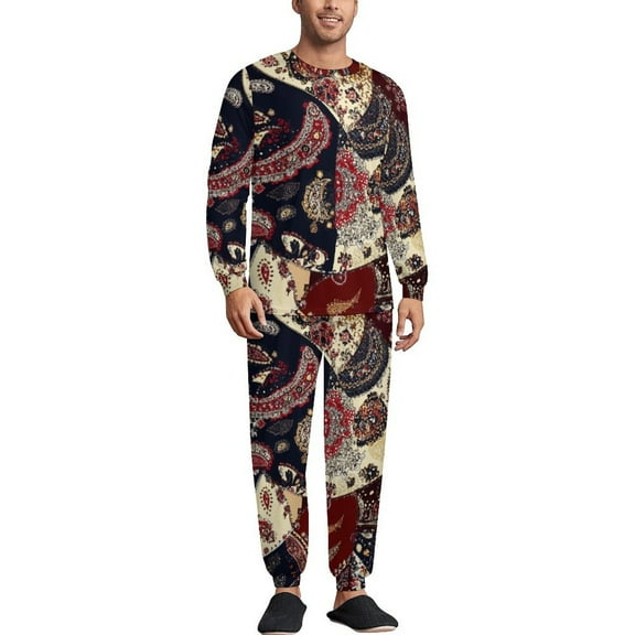 Bandana Paisley Men's Pajama Set Sleepwear Pjs Lightweight Long Sleeve Crewneck Shirts and Bottoms Soft Comfy Sleep Sets S