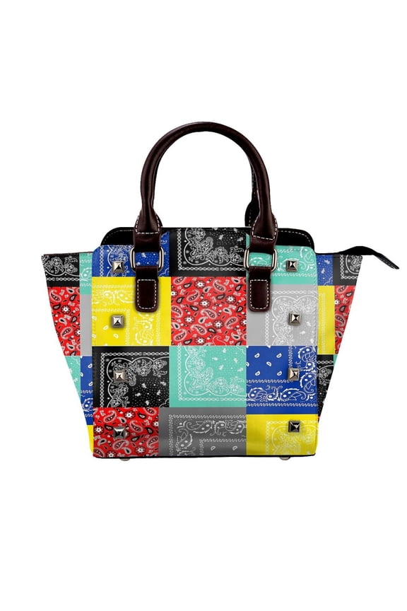Bandana Paisley Patchwork Pattern Rivet Fashion One-Shoulder Women's Handbag Tote Bag