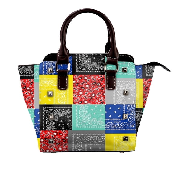 Bandana Paisley Patchwork Pattern Rivet Fashion One-Shoulder Women's Handbag Tote Bag