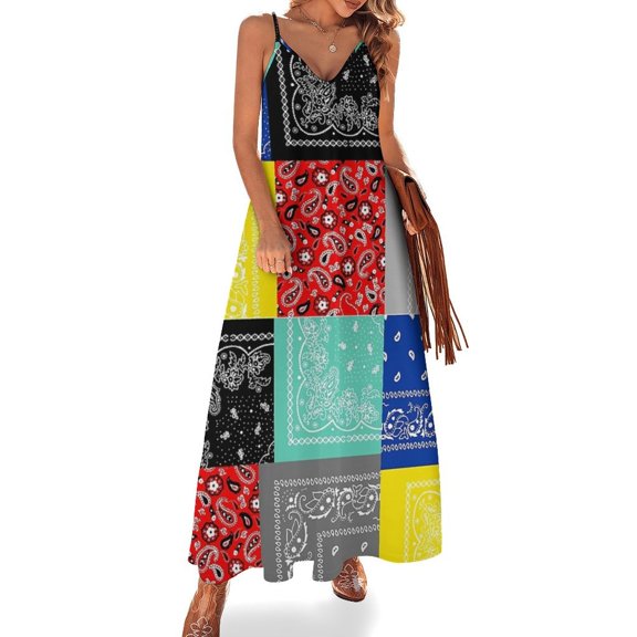 Bandana Paisley Patchwork Pattern Sleeveless Dress Dresses Women Summer Women's Summer Clothing