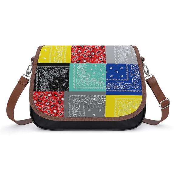 Bandana Paisley Patchwork Pattern Vintage Crossbody Bag for Women Medium Leather Hobo Bags Shoulder Bag Classic City Leather Satchels