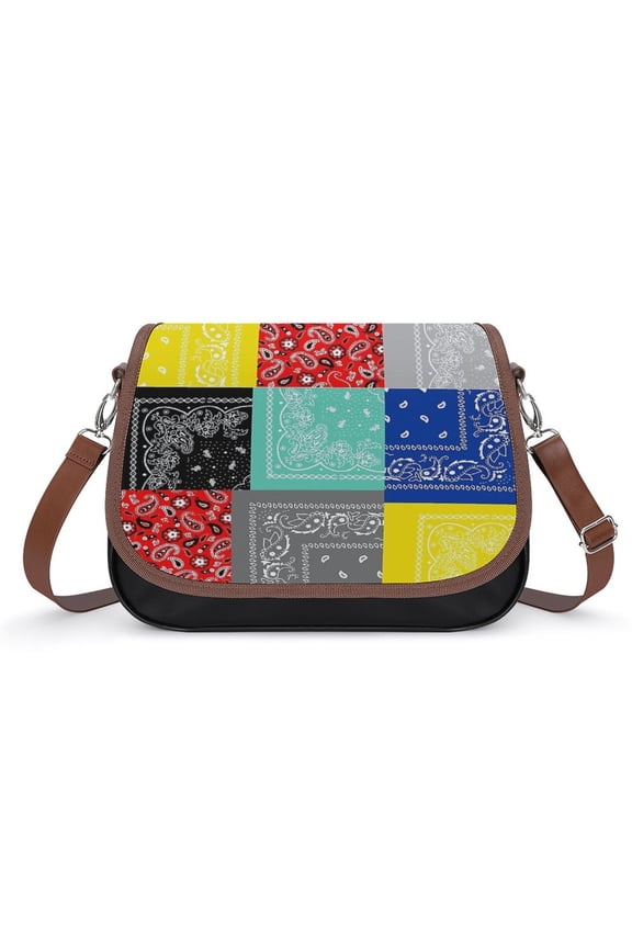 Bandana Paisley Patchwork Pattern Vintage Crossbody Bag for Women Medium Leather Hobo Bags Shoulder Bag Classic City Leather Satchels