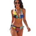 thumbnail image 1 of Bandana Paisley Patchwork Pattern Women's Bikini V Neck Swimsuit Set 2 Piece Over Size Bathing Suit Side Triangle Bathing Suit, 1 of 9