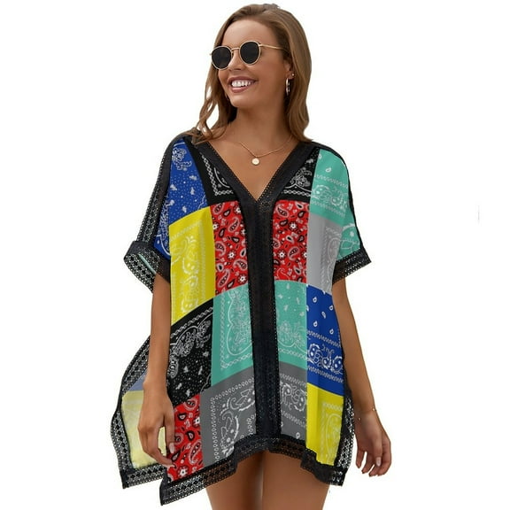 Bandana Paisley Patchwork Pattern Women's Swimsuit Coverup Summer Beach Cover Up Bathing Suit Dress
