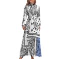 thumbnail image 1 of Bandana Paisley Patchwork Seamless Pattern Women's Long Dress Long Sleeves Dress Vintage Dresses Party Maxi Dress High Waist Dress, 1 of 4