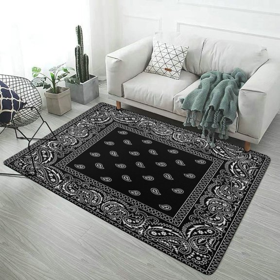 Bandana Pattern Carpet Soft Comfy Rug for Home Living Room Bedroom Area Rug Non-slip Doormat Decor