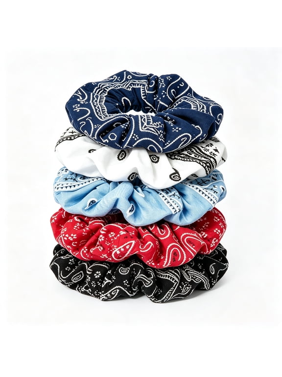 Bandana Print Scrunchies Hair Ties, 5PCS Cotton Hair Elastics for Women