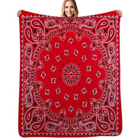 Bandana - Red Art Flannel Blanket Warm Soft Bedding Throws Winter Camping Chair Sofa Bed