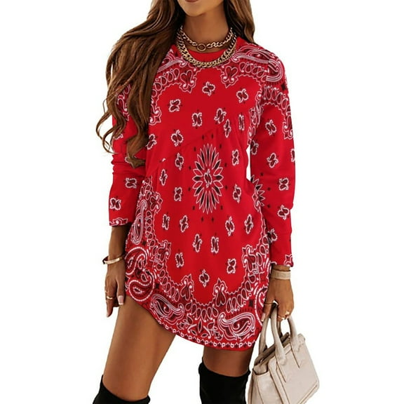 Bandana - Red Art Loose Dress Evening Dress Summer Dresses for Women Luxury Dress Long Sleeved Dress