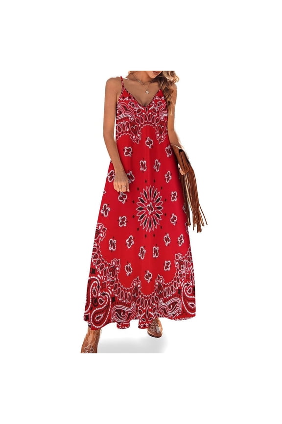 Bandana - Red Art Sleeveless Dress Dresses Women Summer Women's Summer Clothing