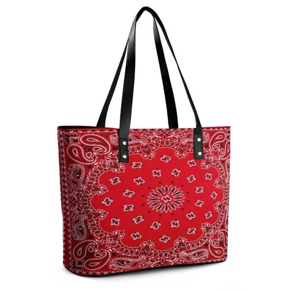 Bandana - Red Art Woman Leather Handbags Large Tote Bag Fashion Portable Handbags With Zipper