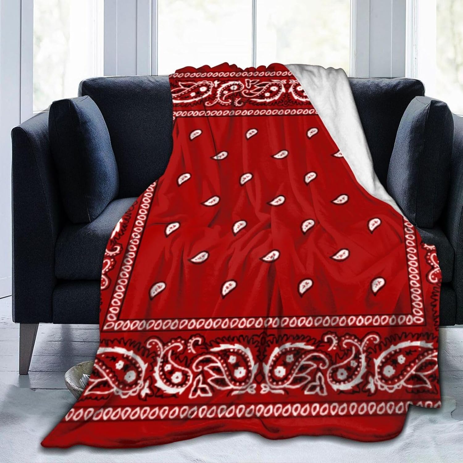 Bandana Red Blanket Throw Blanket UltraSoft Cozy Micro Fleece Blanket