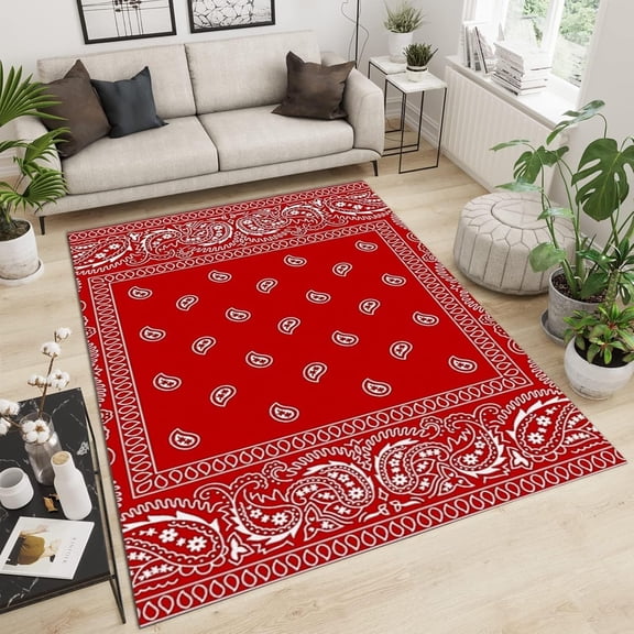 Bandana Red Damascus Area Rug Cashew Nut Washable Carpet Indoor Non Slip Rugs Machine Breathable Durable Front Entrance Floor Decor 2x3 Small Non-slip Soft Living Room Bedroom Home