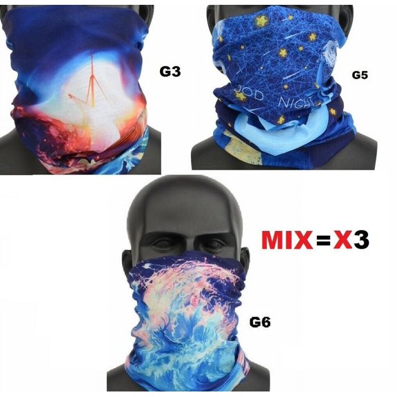 Bandana Scarf Neck Gaiter Head 3D Face Mask Multi-use Outdoor Cap (Pack of 3)