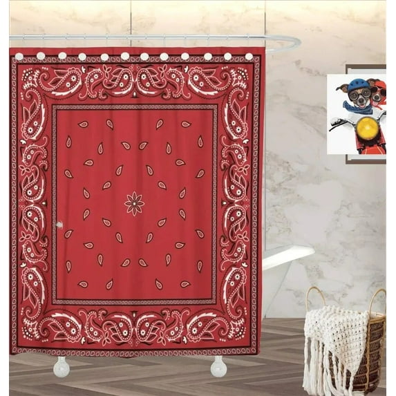 Bandana Southwestern Shower Curtain Paisley Navy Blue Boho Mandala Floral Bathroom Decor Polyester Fabric Waterproof with