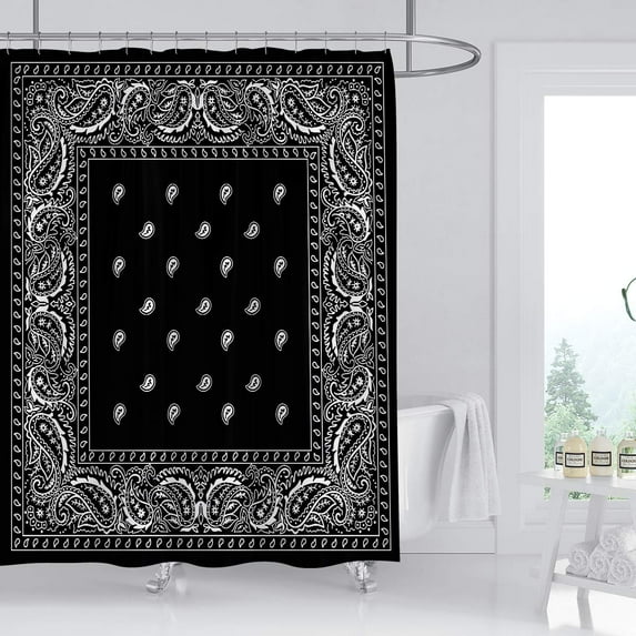Bandana Southwestern Shower Curtain Paisley Navy Blue Boho Mandala Floral Bathroom r Polyester Fabric Waterproof with