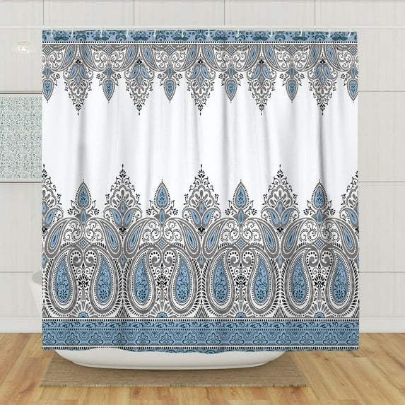 Bandana Southwestern Shower Curtain Paisley Navy Blue Boho Mandala Floral Bathroom r Polyester Fabric Waterproof with