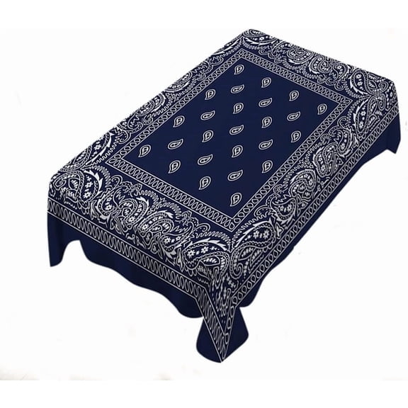 Bandana Southwestern Tablecloth Paisley Boho Mandala Floral Rectangle Table Cloth Protector Oil Spill Proof Table Cover Navy Blue 60X84 Inch