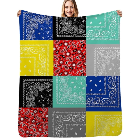 Bandana paisley patchwork pattern Soft Blanket Travel Bedding Throws Flannel Bedspread Sofa Bed Cover