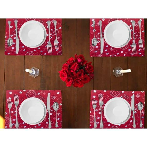 Bandanna Print Cotton Dinner Table Placemats Holiday Home Decoration 13" x 19" (Pack of 4)