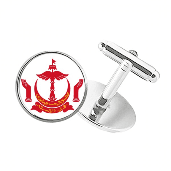 Bandar Seri Begawan Brunei National Emblem Round Button Cuff Clip Stud Cufflinks