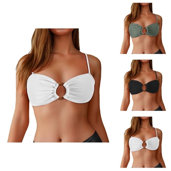 Bandeau Bikini Top for Women Strapless Swimsuit Top with Removable Shoulder Straps Supportive Padded Bathing Suit Top