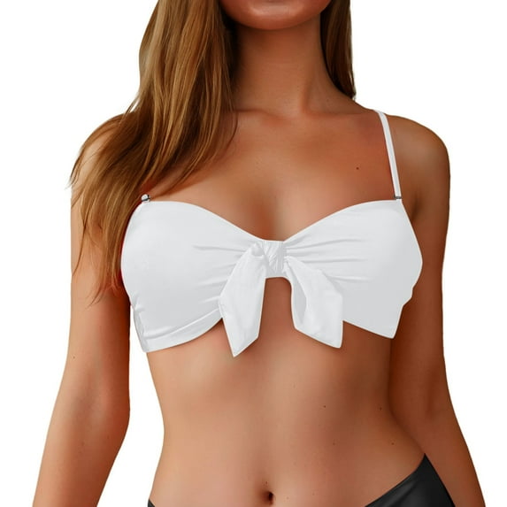Bandeau Bikini Top for Women - Strapless Swimsuit with Detachable Straps, Back Hook, Removable Pads, 3-Way Wear, Sizes XXS-XXL, Nylon-Spandex